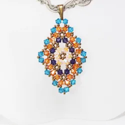 Pendant 30cm - Talia Rhombus M-Khaki Braid - Pendant 30cm - Laiton bronze
